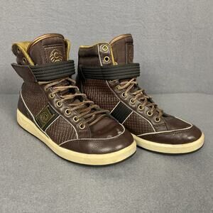 Coogi High Top CM1103 Mens Size 7.5 M Brown Leather Lace Up Strap Sneakers RARE
